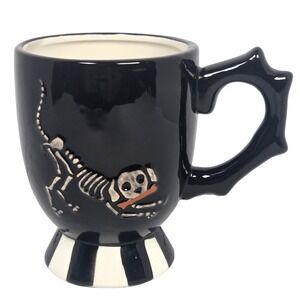 Spooky Hollow Skeleton Dog Ceramic Coffee Mug Bone Handle Gothic Halloween 14oz